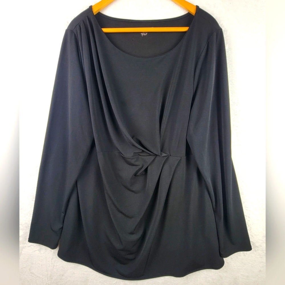 Lane Bryant Knit Top Pleated Long Sleeves Pullover Black Women Size 18 20